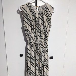 H&M Black and Off-White Striped Midi Dress-Extra Small